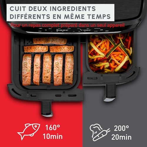 Moulinex air fryer deux compartiments, très grande capacité 11L, 10 personnes, 7 Programmes automatiques, friteuse sans huile, Ecran tactile digital, Dual inox, EZ942BF0, Gris foncé : Cuisine et Maison