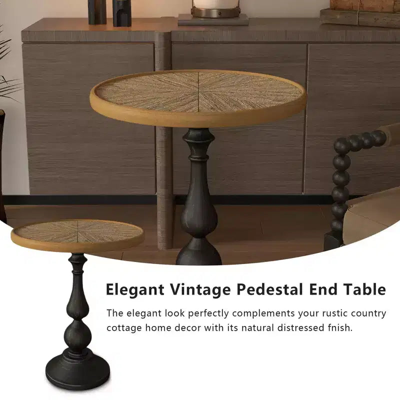 Table d'appoint en bois, Table d'appoint rétro, Table d'appoint de café décorative de style campagnard français, Petite table basse ronde moderne