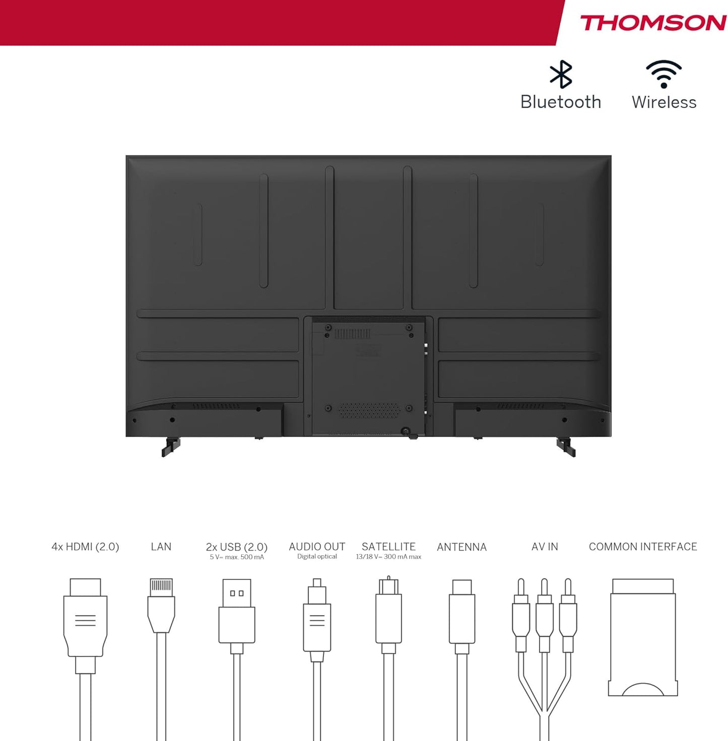 THOMSON 55 Pouces (139 cm) 4K Ultra HD Smart Android TV, Google Assistant, Wi-FI, Dolby Digital, Bluetooth, Triple-Tuner (Câble/Satellite/Antenne), HDMI, CI+, A+ Panneau – 55UA5S13 [Classe énergétique E]