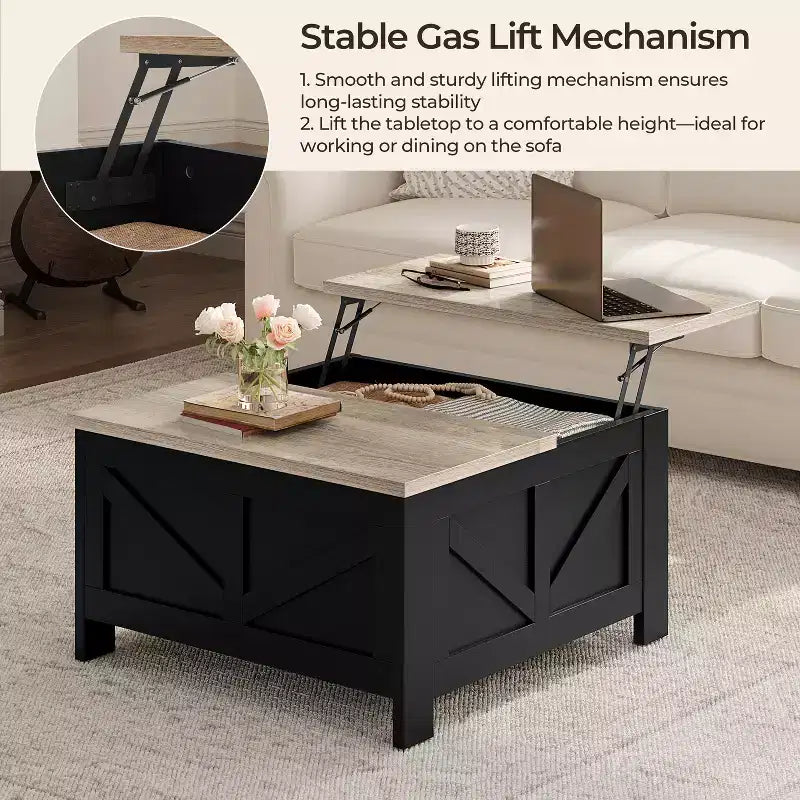 Table basse relevable en bois Yaheetech avec compartiments cachés pour salon ou réception