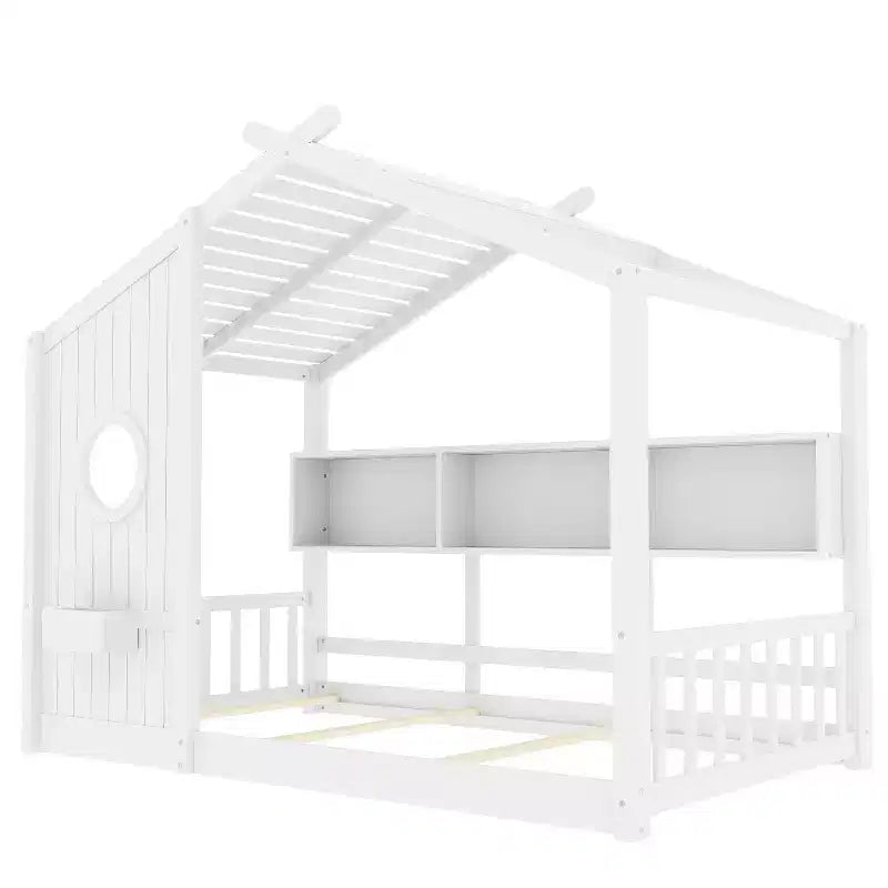 Lit cabane cabane Montessori pour enfant avec étagère de rangement - ModernLuxe