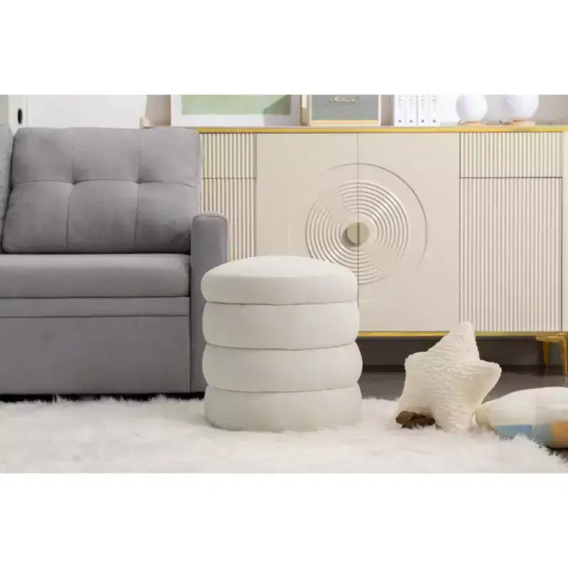 Okak Ottoman Rond Moderne Banc Tabouret de Coiffeuse Chaise Rembourrée en Velours Doux Tabouret Repose-Pieds pour Canapé Salon Chambre Entrée