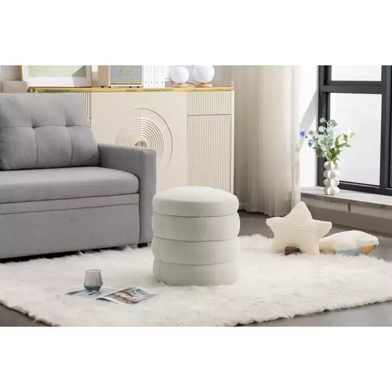 Okak Ottoman Rond Moderne Banc Tabouret de Coiffeuse Chaise Rembourrée en Velours Doux Tabouret Repose-Pieds pour Canapé Salon Chambre Entrée