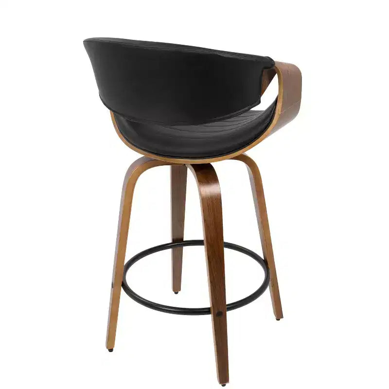 Lot de 2 tabourets de bar mi-hauts style Mid-Century Modern Symphony en similicuir noyer/noir - LumiSource : pivotant, structure en bois et métal, capacité de 113 kg