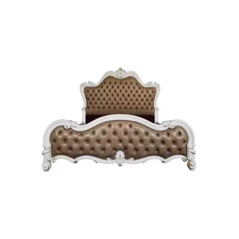 Lit California King Size Versailles II 102" Gris Vintage Cuir Synthétique Gris Vintage & Blanc Os - Meubles Acme