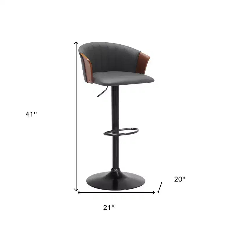 Chaise de bar pivotante réglable en hauteur HomeRoots en similicuir gris et noir avec structure en métal