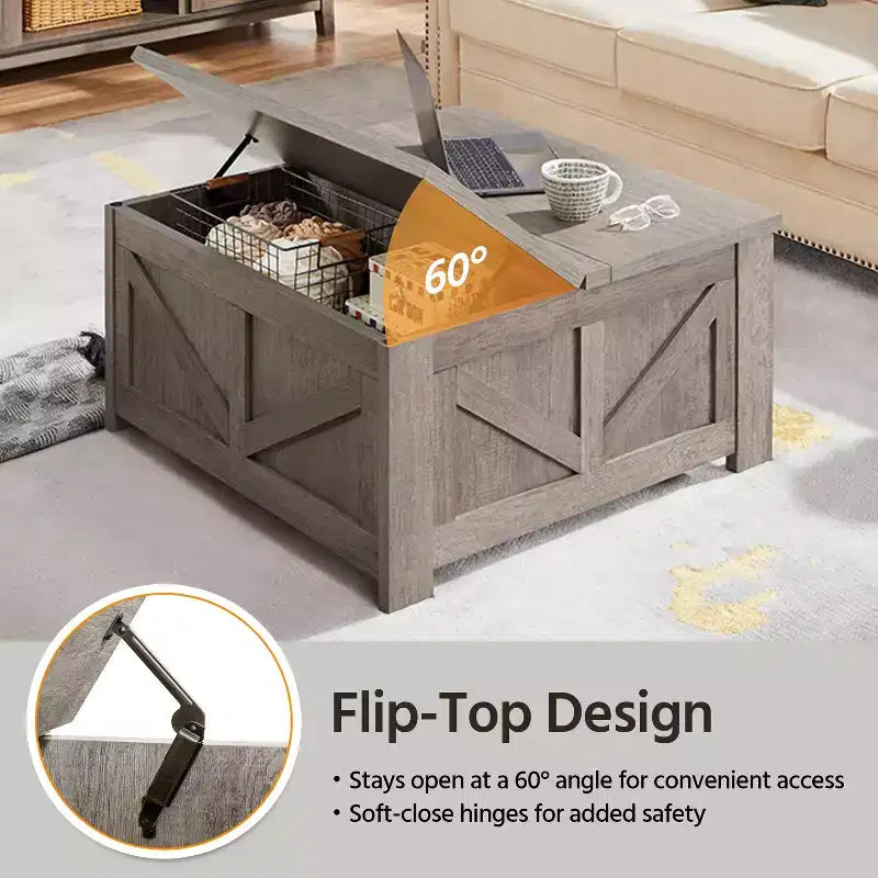 Table basse relevable en bois Yaheetech avec compartiments cachés pour salon ou réception