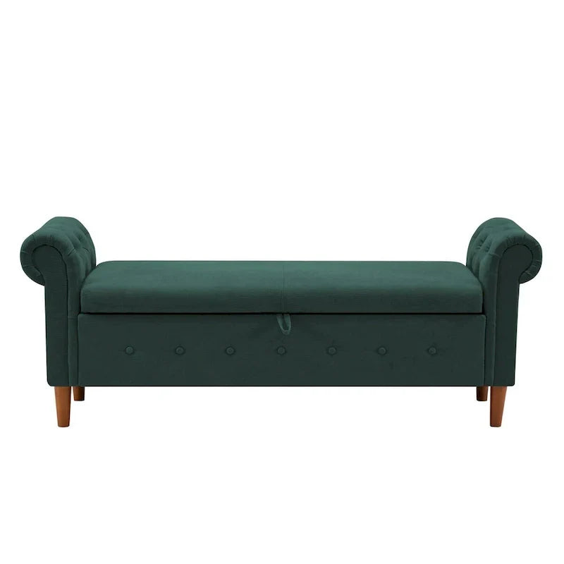 Banc de rangement pour chambre, bout de lit, accoudoirs roulés, canapé ottoman en velours, long banc