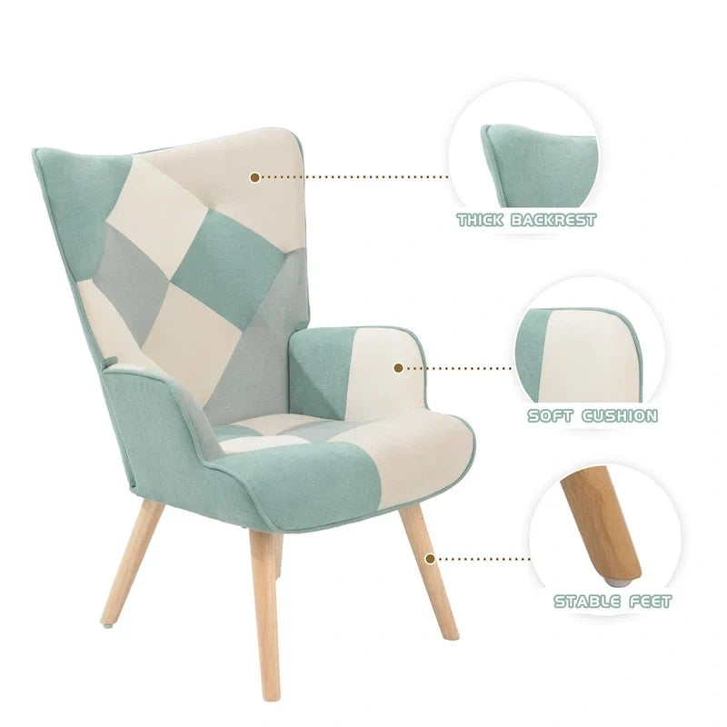 Fauteuil d'appoint avec pouf, ensemble fauteuil et pouf de salon, fauteuil d'appoint confortable pour chambre à coucher, surface en tissu à épissures créatives