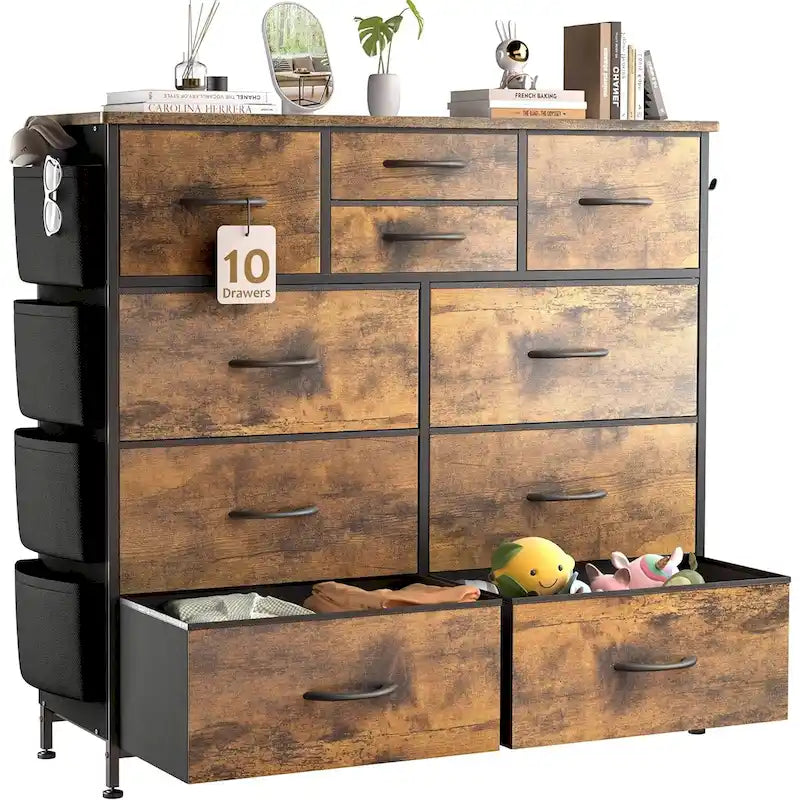 Commode à 10 tiroirs en tissu Meuble de rangement Tour de rangement pour placard Chambre