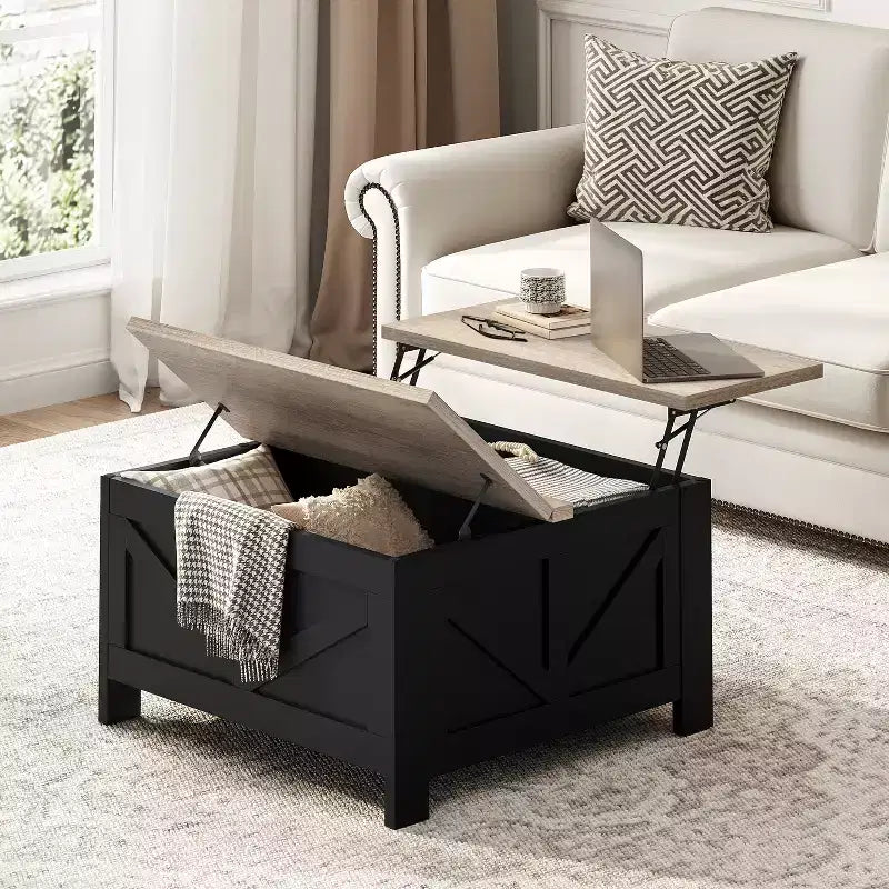 Table basse relevable en bois Yaheetech avec compartiments cachés pour salon ou réception