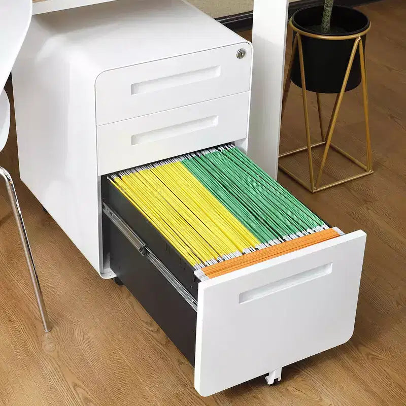 Meuble Classeur Mobile à 3 Tiroirs avec Serrure C Entièrement Assemblé Rangement Sous-Bureau pour Dossiers A4/Lettre/Légal, Conception en Métal Roulant à 5 Roues