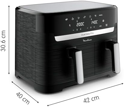 Moulinex air fryer deux compartiments, très grande capacité 11L, 10 personnes, 7 Programmes automatiques, friteuse sans huile, Ecran tactile digital, Dual inox, EZ942BF0, Gris foncé : Cuisine et Maison