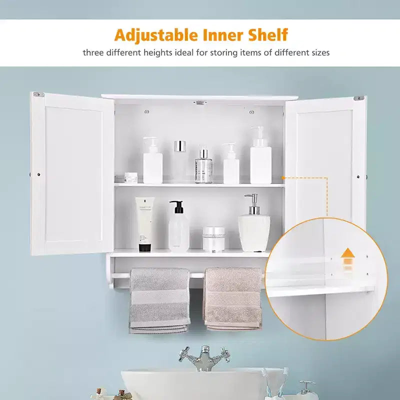 Armoire de salle de bain murale Costway avec barre porte-serviettes marron/gris