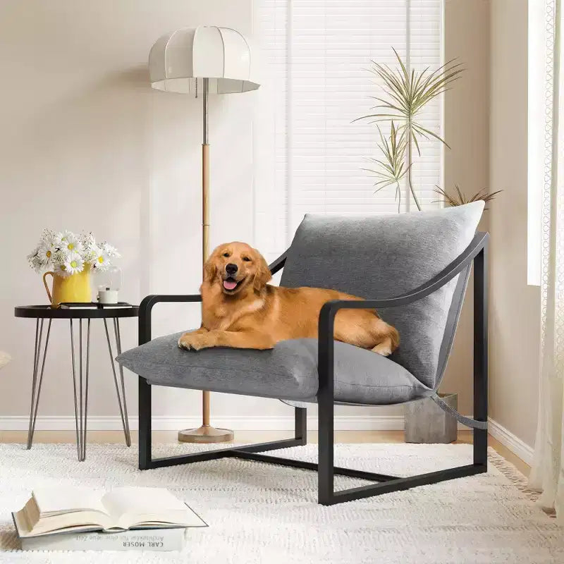 Fauteuil d'appoint Sling, 2 chaises de salon à structure métallique avec coussin amovible, fauteuil d'appoint pour cour, balcon, chambre