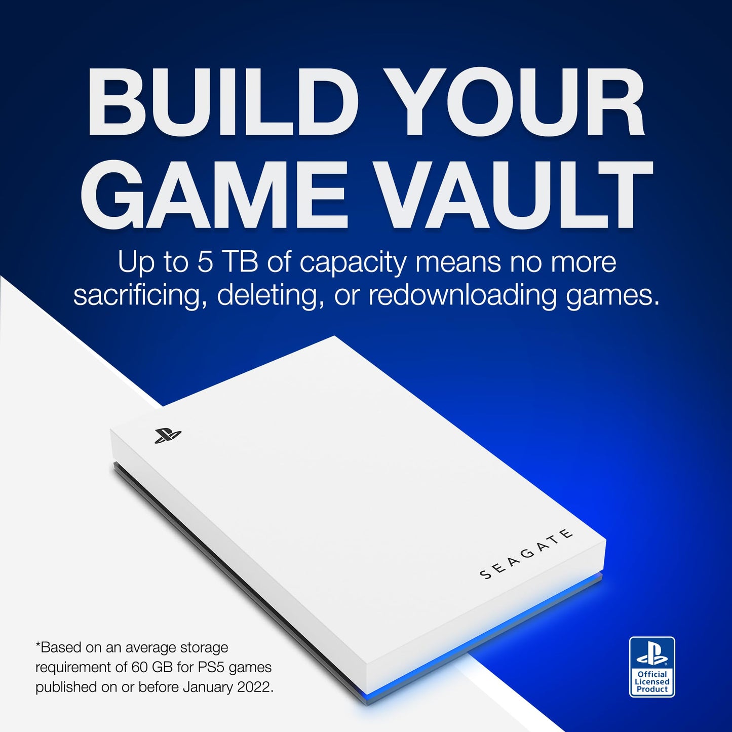 Seagate Game Drive pour PS4/PS5 5To, Disque Dur Externe, 2.5 Pouces, USB 3.0, sous Licence Officielle, éclairage LED Bleu, INCL. 2 semaines Playstation+ (STLV5000202)
