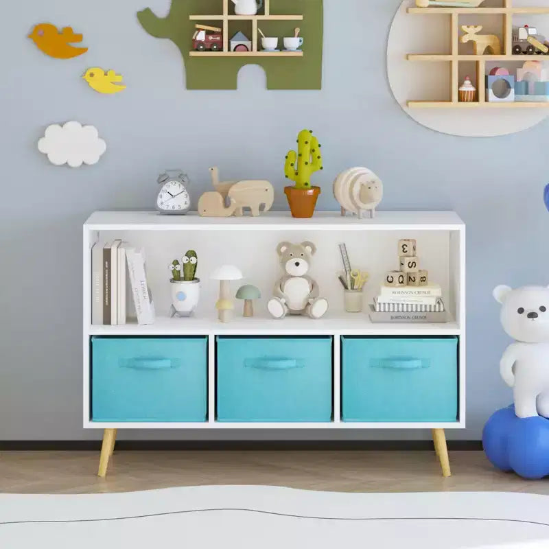 Commode de chambre Okak avec 3 tiroirs en tissu pliable, grand placard de rangement pour jouets, étagère à livres pour enfants pour couloir et chambre d'enfant
