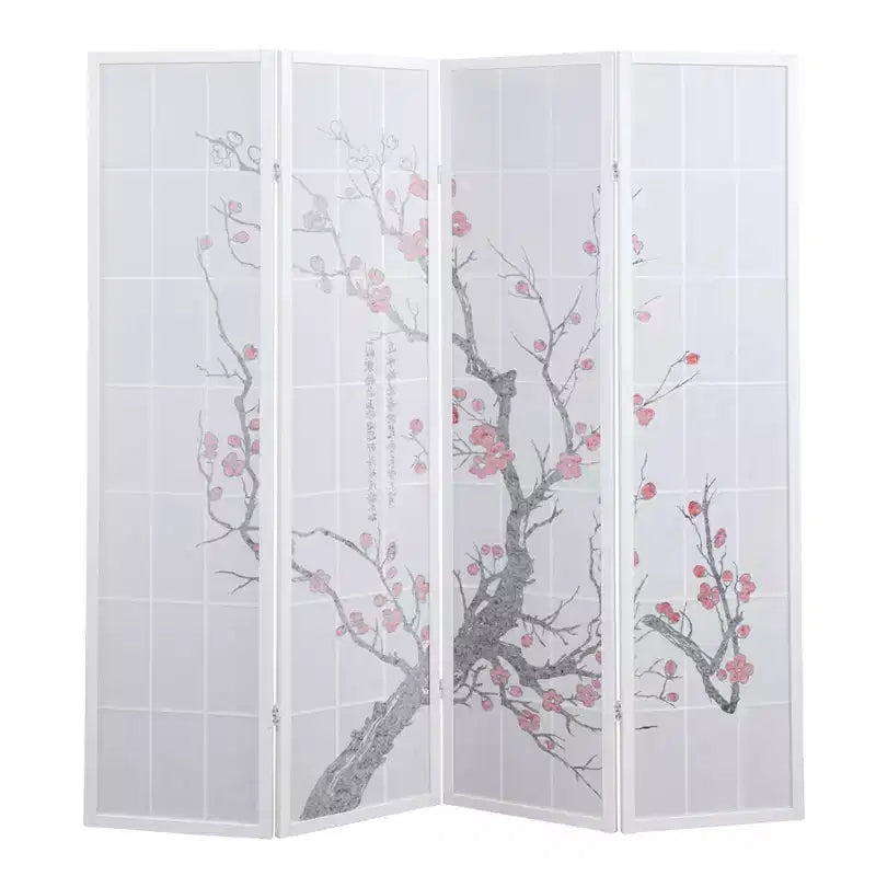 Séparateur de pièce Roundhill Furniture à 4 panneaux japonais, motif fleur de prunier