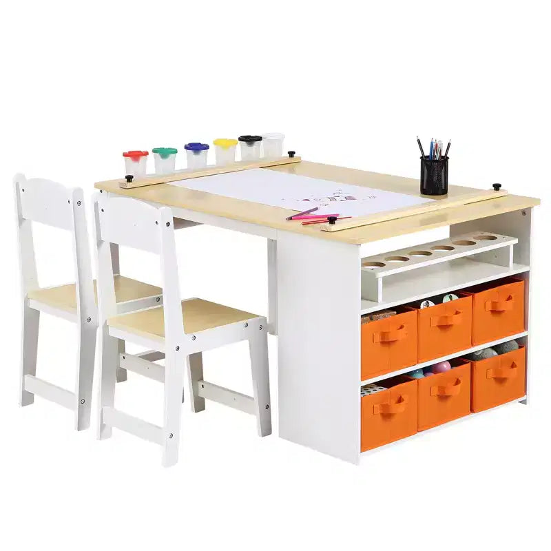 Table et ensemble de tabourets d'art CuisinSmart pour enfants, table d'activités en bois pour tout-petits avec bacs de rangement, bureau de dessin, artisanat en bois pour enfants