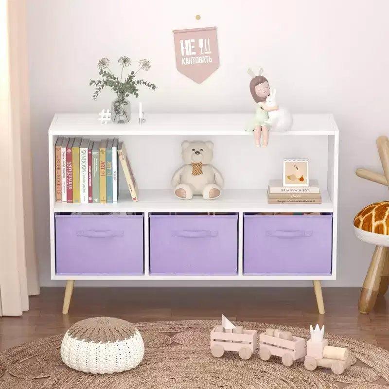 Commode de chambre Okak avec 3 tiroirs en tissu pliable, grand placard de rangement pour jouets, étagère à livres pour enfants pour couloir et chambre d'enfant