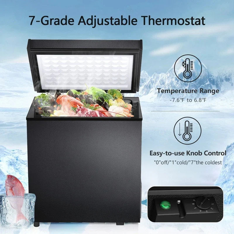 Congélateur coffre de 51 L avec panier amovible, drain inférieur, thermostat à 7 niveaux, conception autonome pour la maison et l'appartement