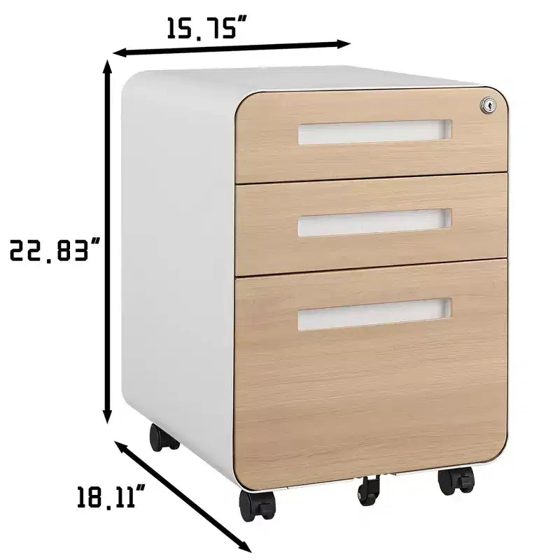 Meuble Classeur Mobile à 3 Tiroirs avec Serrure C Entièrement Assemblé Rangement Sous-Bureau pour Dossiers A4/Lettre/Légal, Conception en Métal Roulant à 5 Roues