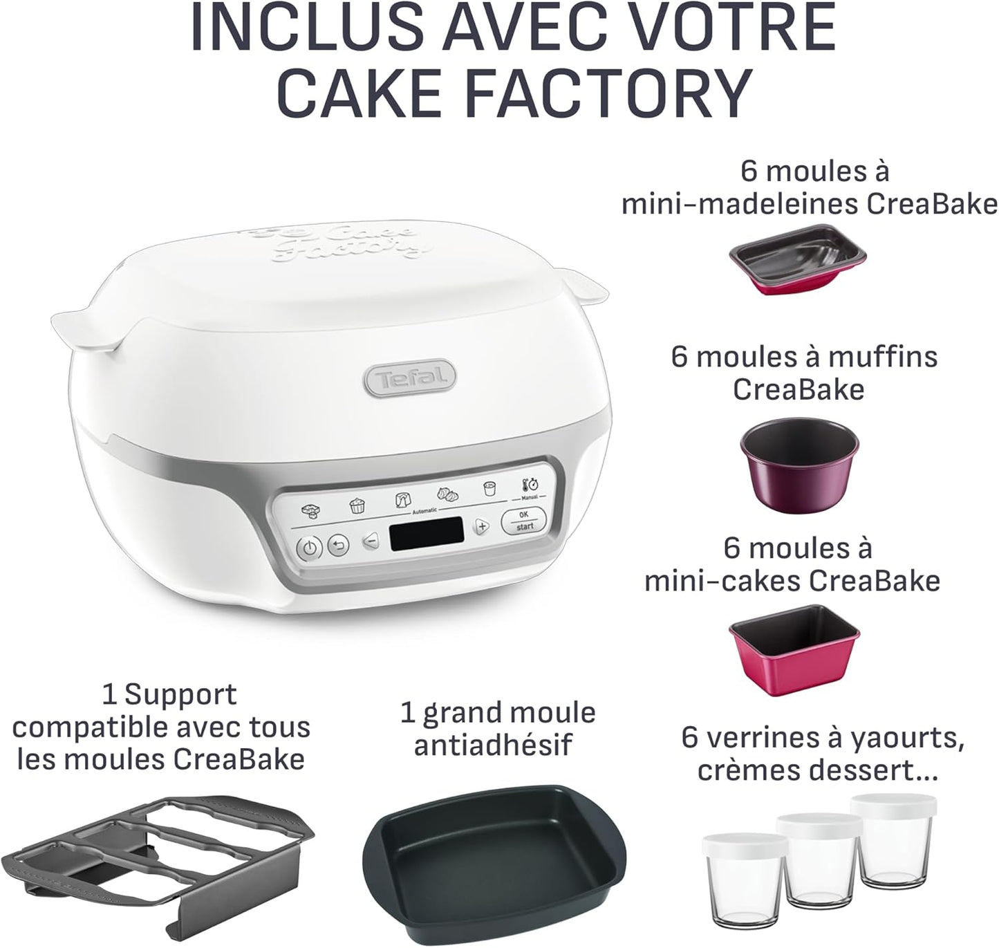 Cake Factory Délices Silver, Four à gâteaux intelligent, 5 programmes, mode manuel, moules muffins, cakes, madeleines, verrines, KD812110