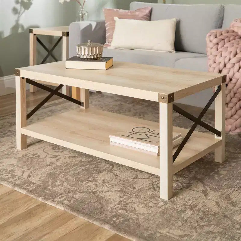 Table basse Sophie Rustic Industrial à piètement X - Saracina Home