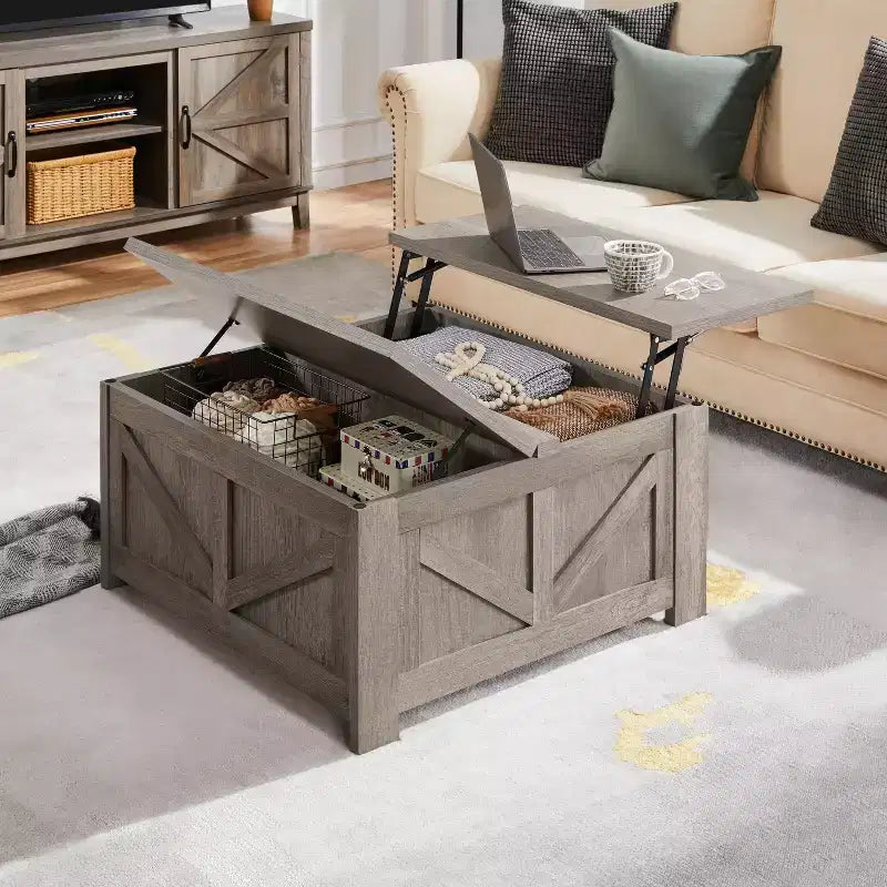 Table basse relevable en bois Yaheetech avec compartiments cachés pour salon ou réception