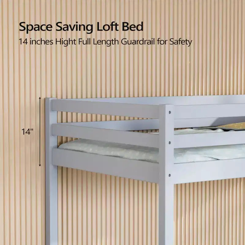 Lit mezzanine Karl Home Gray Wood Junior avec escalier pleine grandeur pour adultes, enfants et jeunes adolescents