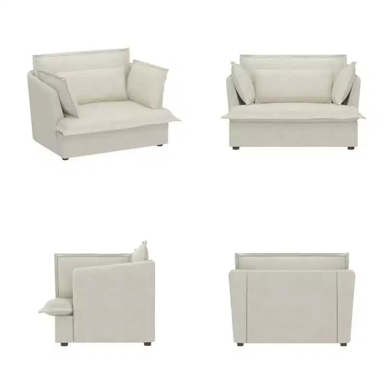 Fauteuil simple rembourré blanc Famapy, meuble de salon confortable avec coussins moelleux en coton
