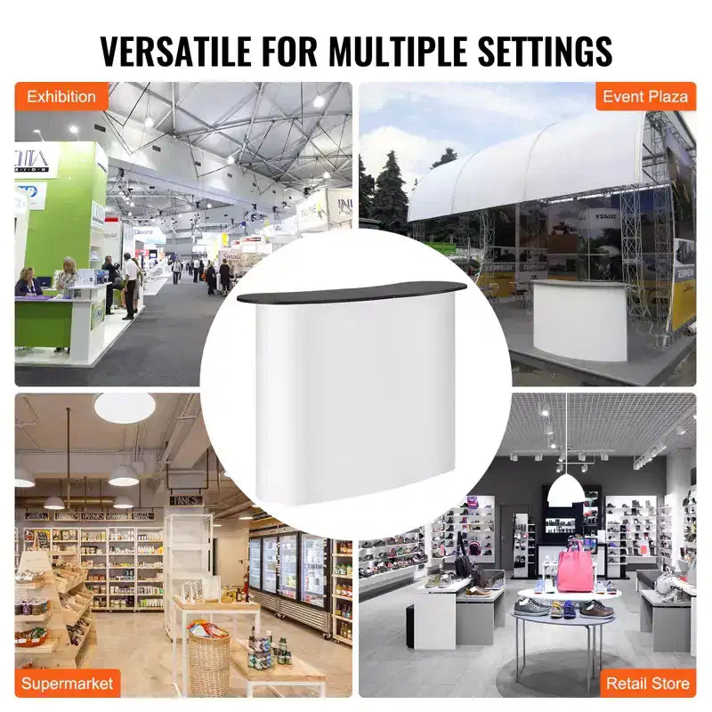 Table de podium portable VEVOR pour salon professionnel, comptoir d'exposition avec mur, table de bar de promotion pliable, podium escamotable, blanc