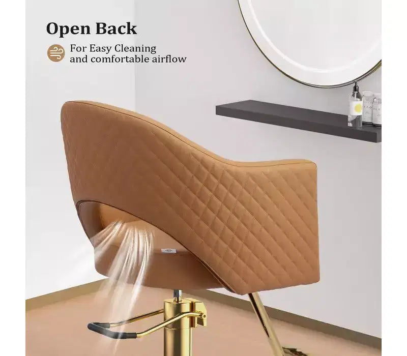Chaise de coiffure pivotante Karl Home noire robuste à 360° avec dossier à motif losanges et repose-pieds doré