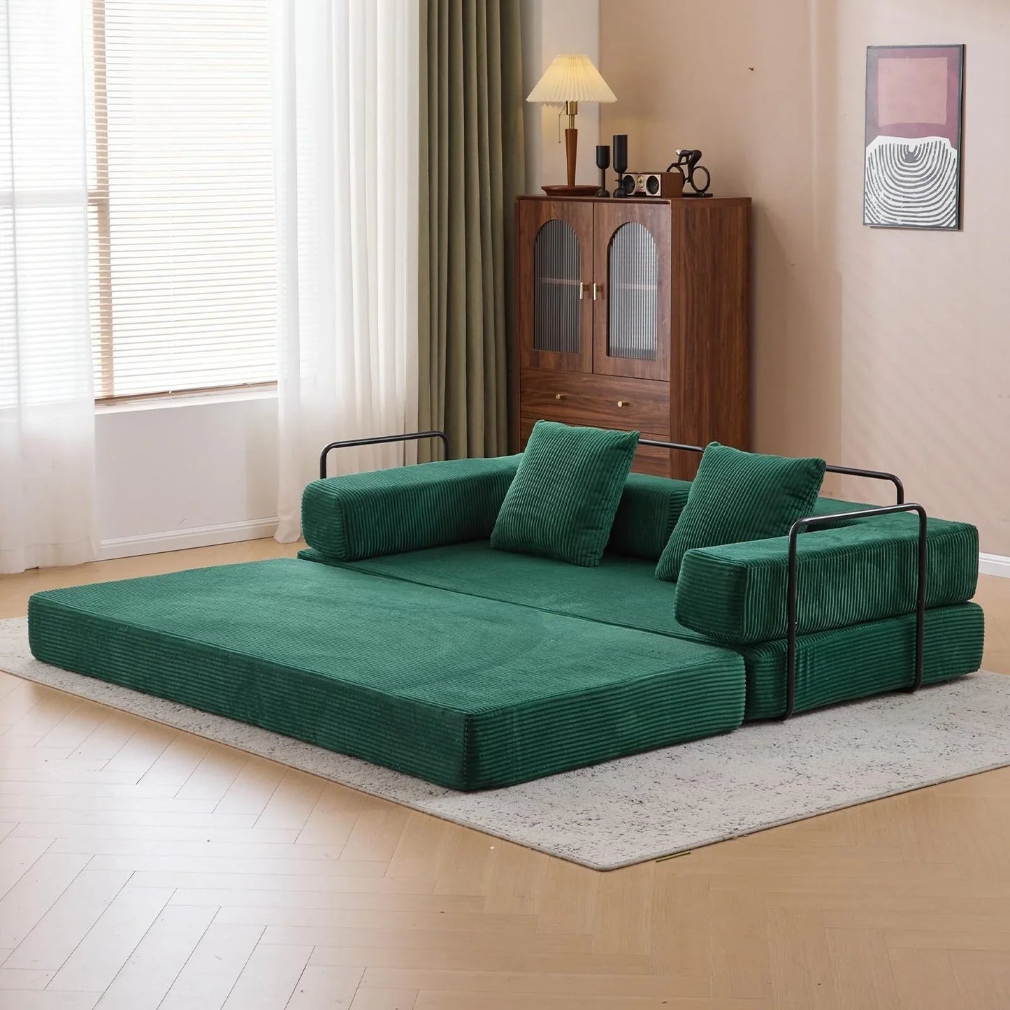 Canapé-lit convertible avec dossier à oreillers en tissu chenille pour salon et chambre