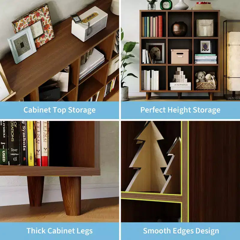 Étagère 9 casiers COZONY, Bibliothèque ouverte 3 niveaux finition bois, Organisateur de rangement pour bureau à domicile et salon