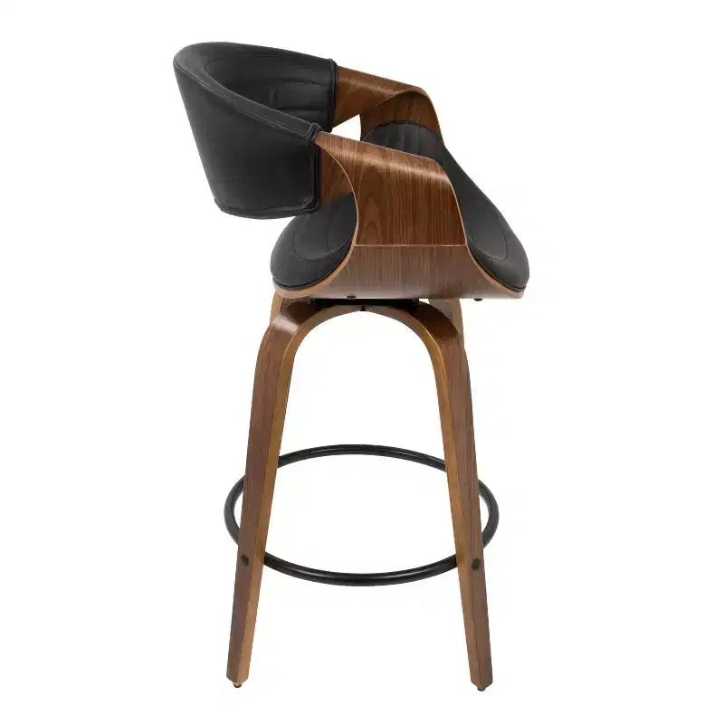 Lot de 2 tabourets de bar mi-hauts style Mid-Century Modern Symphony en similicuir noyer/noir - LumiSource : pivotant, structure en bois et métal, capacité de 113 kg
