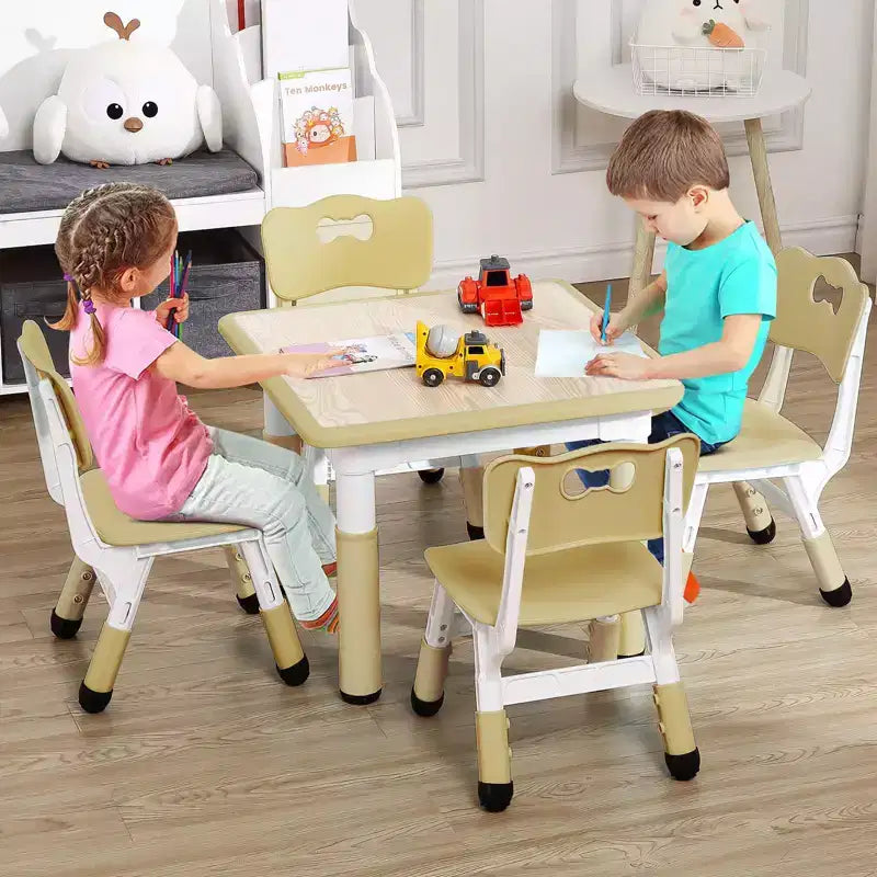 Ensemble Table et Chaises pour Enfants, Bureau Réglable en Hauteur pour Enfants de 2 à 10 Ans, Table d'Activités Manuelles, Pieds Antidérapants, pour Salles de Classe et Garderies