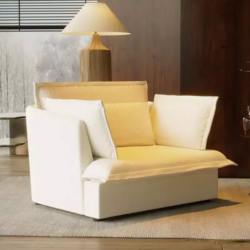 Fauteuil simple rembourré blanc Famapy, meuble de salon confortable avec coussins moelleux en coton