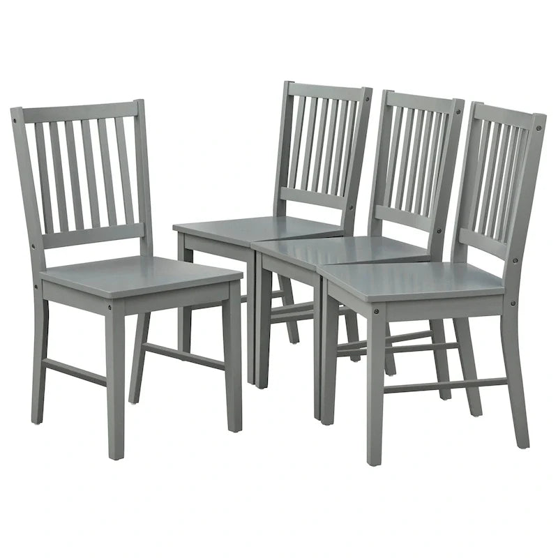 Lot de 4 chaises de salle à manger à dossier à lattes en bois massif, cadre robuste, design classique, montage facile