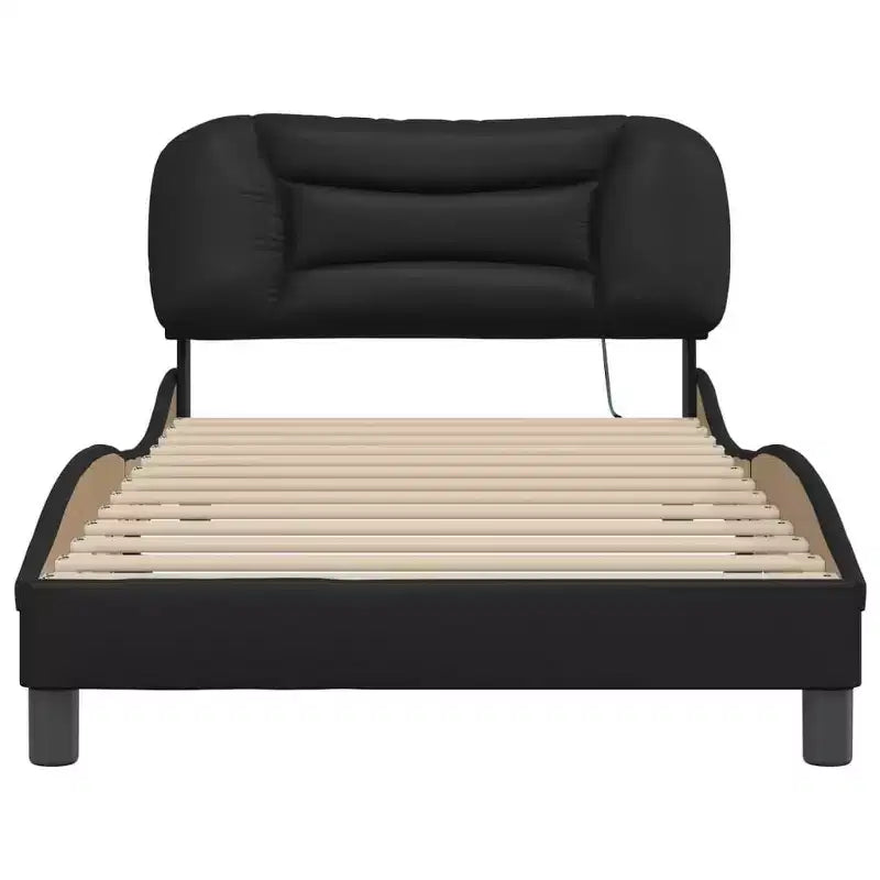 vidaXL Cadre de lit noir taille double avec tête de lit en mousse et bande lumineuse LED - Revêtement en similicuir contemporain - Meubles de chambre à coucher