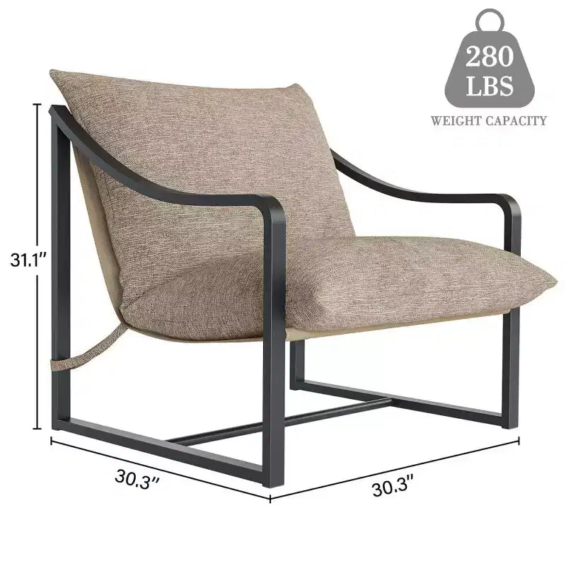 Fauteuil d'appoint Sling, 2 chaises de salon à structure métallique avec coussin amovible, fauteuil d'appoint pour cour, balcon, chambre