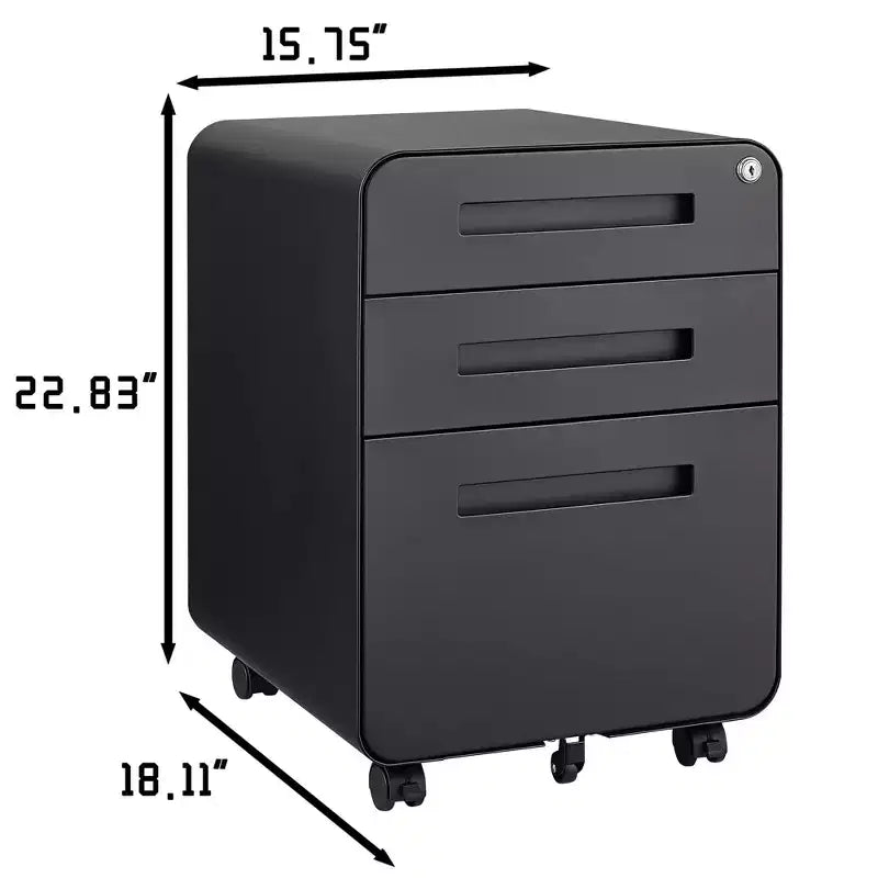 Meuble Classeur Mobile à 3 Tiroirs avec Serrure C Entièrement Assemblé Rangement Sous-Bureau pour Dossiers A4/Lettre/Légal, Conception en Métal Roulant à 5 Roues