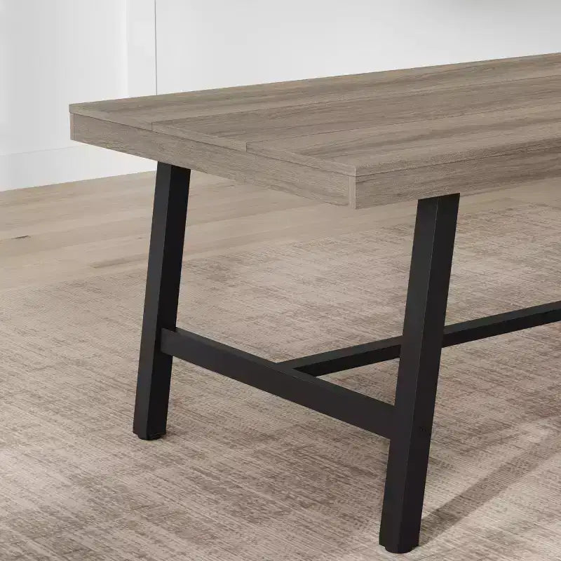Table de salle à manger de 180 cm pour 6-8 personnes, grande table rectangulaire industrielle avec plateau en bois et pieds en métal pour cuisine et salle à manger, grise