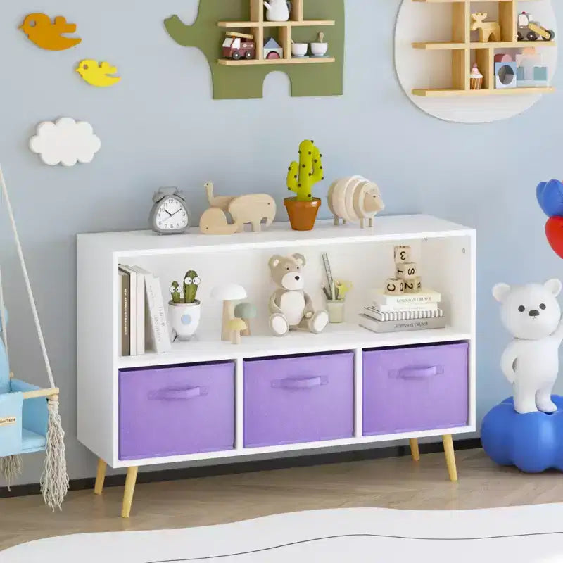 Commode de chambre Okak avec 3 tiroirs en tissu pliable, grand placard de rangement pour jouets, étagère à livres pour enfants pour couloir et chambre d'enfant