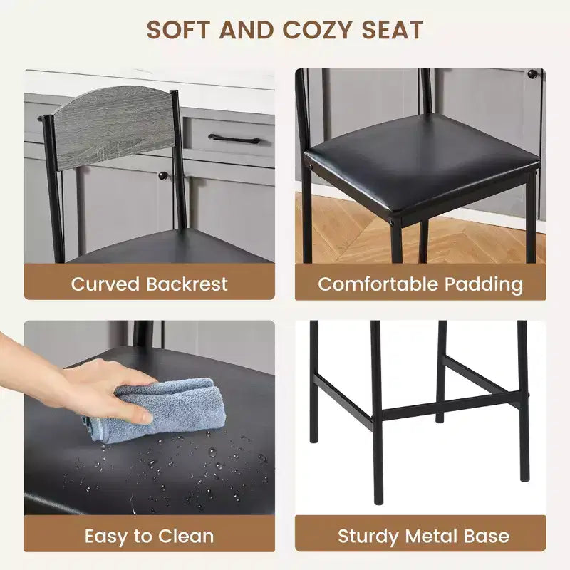 Tabourets de bar TROPOW, lot de 2-4 tabourets de bar rembourrés en PU, tabourets de bar modernes de 64 cm avec dossier et repose-pieds, chaises de salle à manger