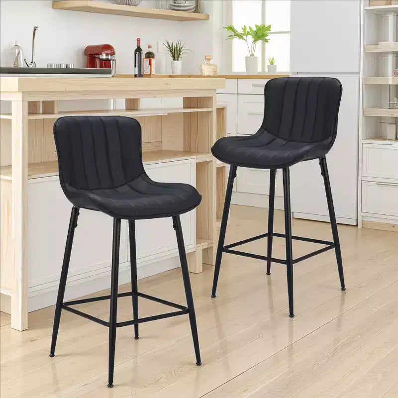 MAYEERTY Lot de 2 tabourets de bar de comptoir en similicuir noir, design moderne pour îlots de cuisine et salles à manger