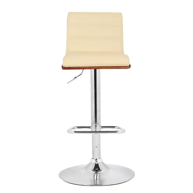 Tabouret de bar réglable pivotant GDFStudio Linton en similicuir et chrome avec accent en bois de noyer