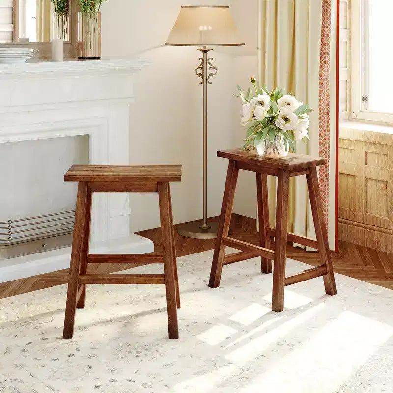 Tabourets de cuisine rustiques Whisen de style campagnard, lot de 2, chaises de cuisine en bois hauteur comptoir - Noyer