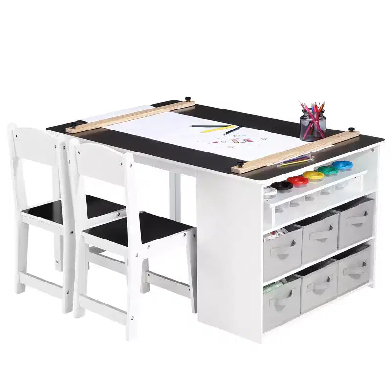 Table et ensemble de tabourets d'art CuisinSmart pour enfants, table d'activités en bois pour tout-petits avec bacs de rangement, bureau de dessin, artisanat en bois pour enfants