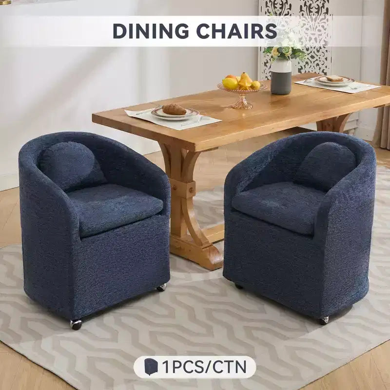 Okak Lot de 2 chaises de salle à manger modernes, chaises de salle à manger confortables en chenille avec roulettes universelles et coussins épais, chaises d'appoint de cuisine rembourrées